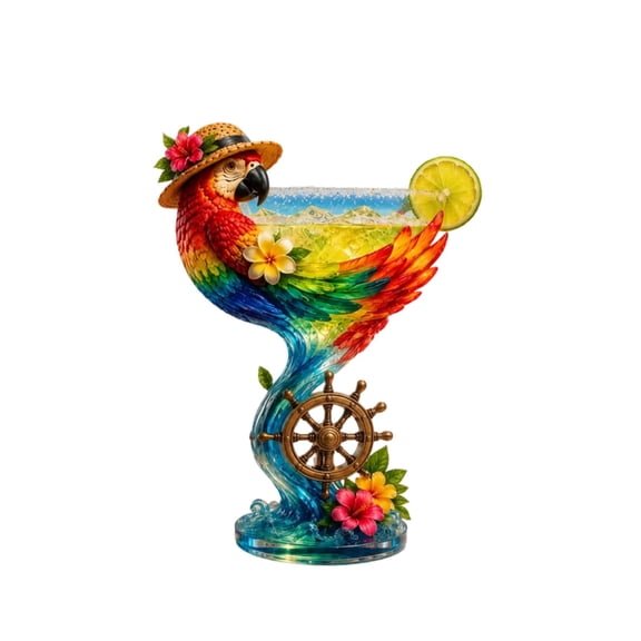 Decorative Parrot Shaped Wine Tumbler, Novelty Glass Drinking Cup With Vivid Parrot Decal, Fun Bar Drinkware For Indoor Entertainment And Gatherings