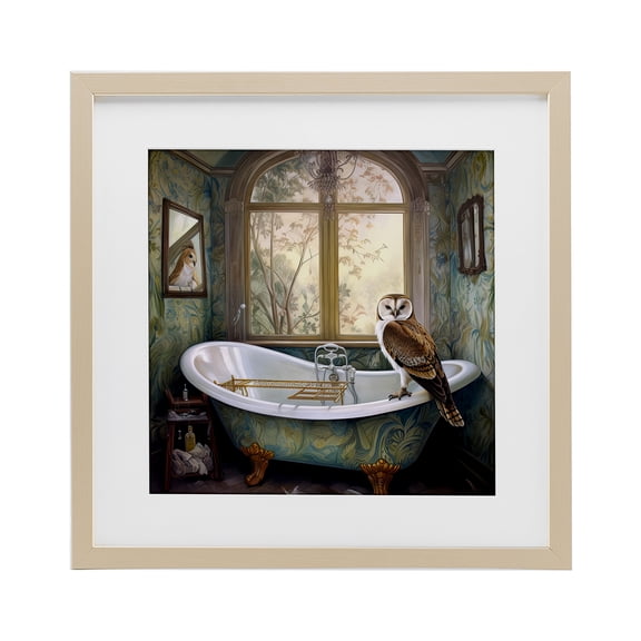 Stupell Industries Rustic Lodge Paisley Patterned Owl Bathtime Birch Framed Print Under Glass, 13 x 13, by Sasha