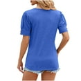 thumbnail image 3 of WREESH Casual Puff Sleeve T-Shirt Women's Loose Solid Color Round Neck Summer Out Blouse Blue, 3 of 5