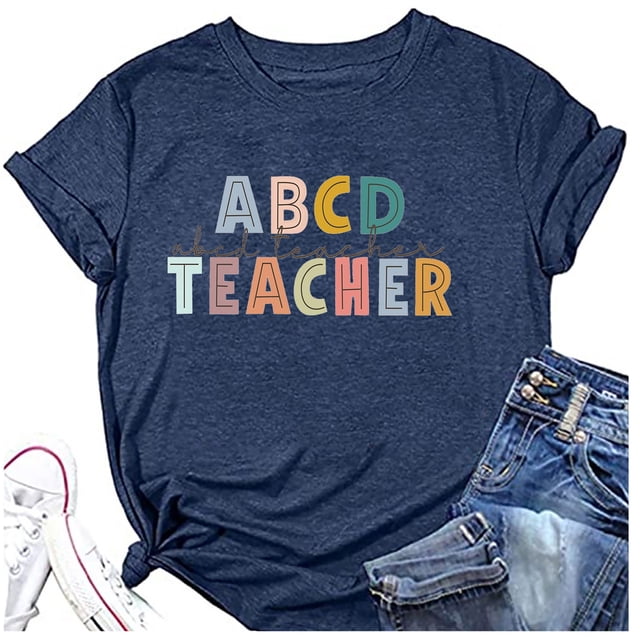 T-shirt Décontracté pour Femmes à Imprimé, Col Rond, Manches Courtes, Chandail à Enfiler pour les Activités Quotidiennes et sur le Campus