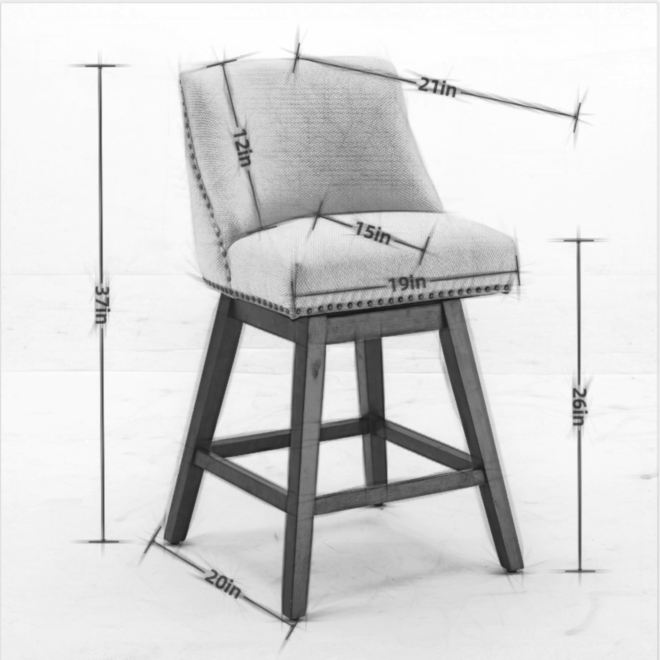 Toddski 26" Seat Height Modern Counter Stool with Backrest, Fabric + Wood, Beige, Set of 2