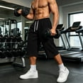 thumbnail image 6 of Hurxie Men's Baggy Sweat Shorts Long Below Knee Fleece Capri Shorts Athletic Casual 3/4 Pants with Pockets Black,L, 6 of 7
