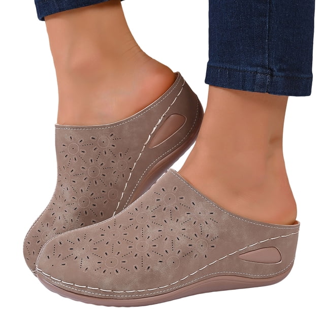 Platform Wedge Sandals for Women Slip On Closed Toe Garden Clogs Comfortable Non Slip Backless Dress Mules Brown Size8