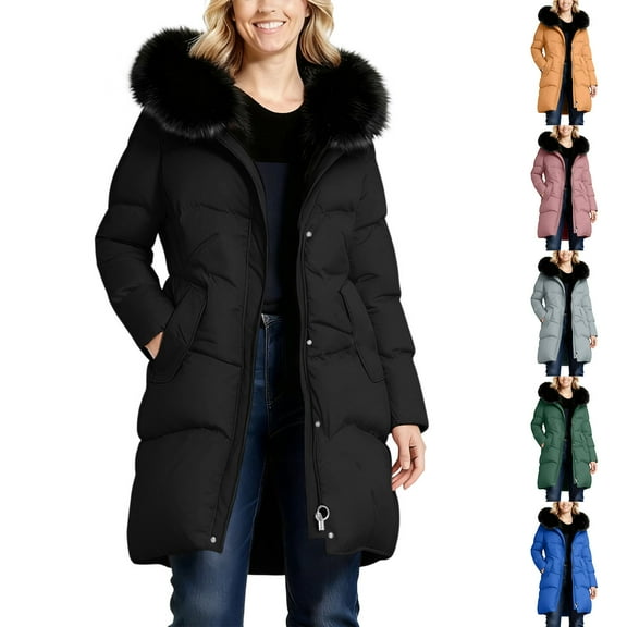 Ashirexll Womens Puffer Coats, Winter Coats for Women, Long Sleeve Hooded Padded Jacket in Classic Solid Color