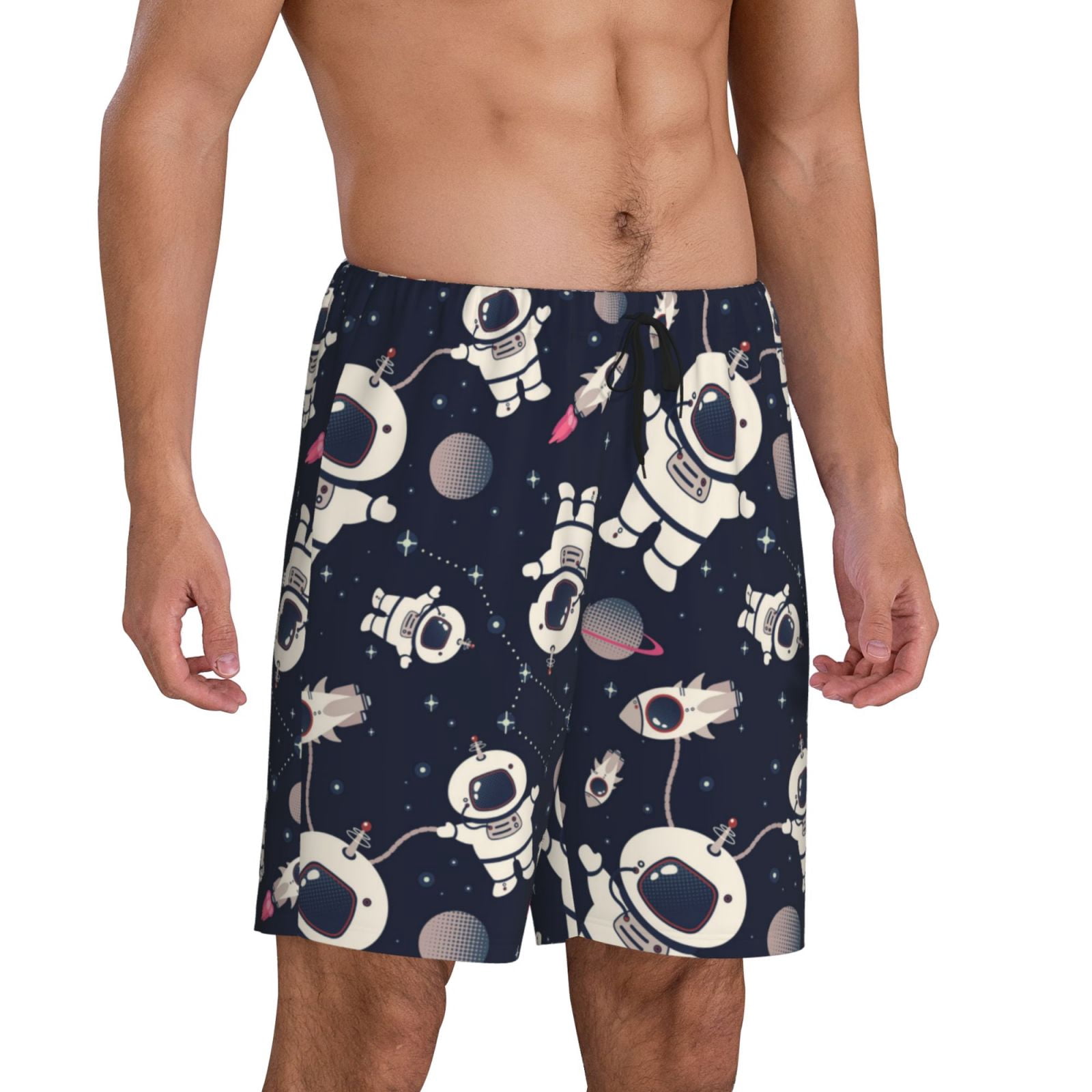 Xecao Cute Red And White Elf Print Men's Sleepwear Shorts Pajama Bottom Lounge Short nightwear with Convenient Pockets for Relaxed Home Wear-Small