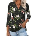 thumbnail image 2 of YUGYXL Casual Collared Shirts for Women 3/4 Length Sleeve Blouses Business Tops V Neck Tunics Print Tshirts B Black XXL, 2 of 7