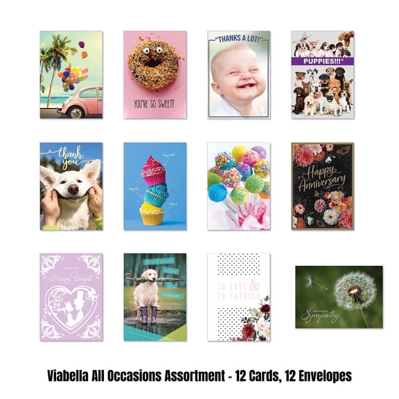 Viabella All Occasions Card Assortment - 12 Cards, 12 Envelopes