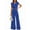Blue, variant on Women'S Summer 2 Piece Outfits 2025 Cap Sleeve V Neck Belted Crop Tops Wide Leg Pants Sets Casual Tracksuit Pink XXL