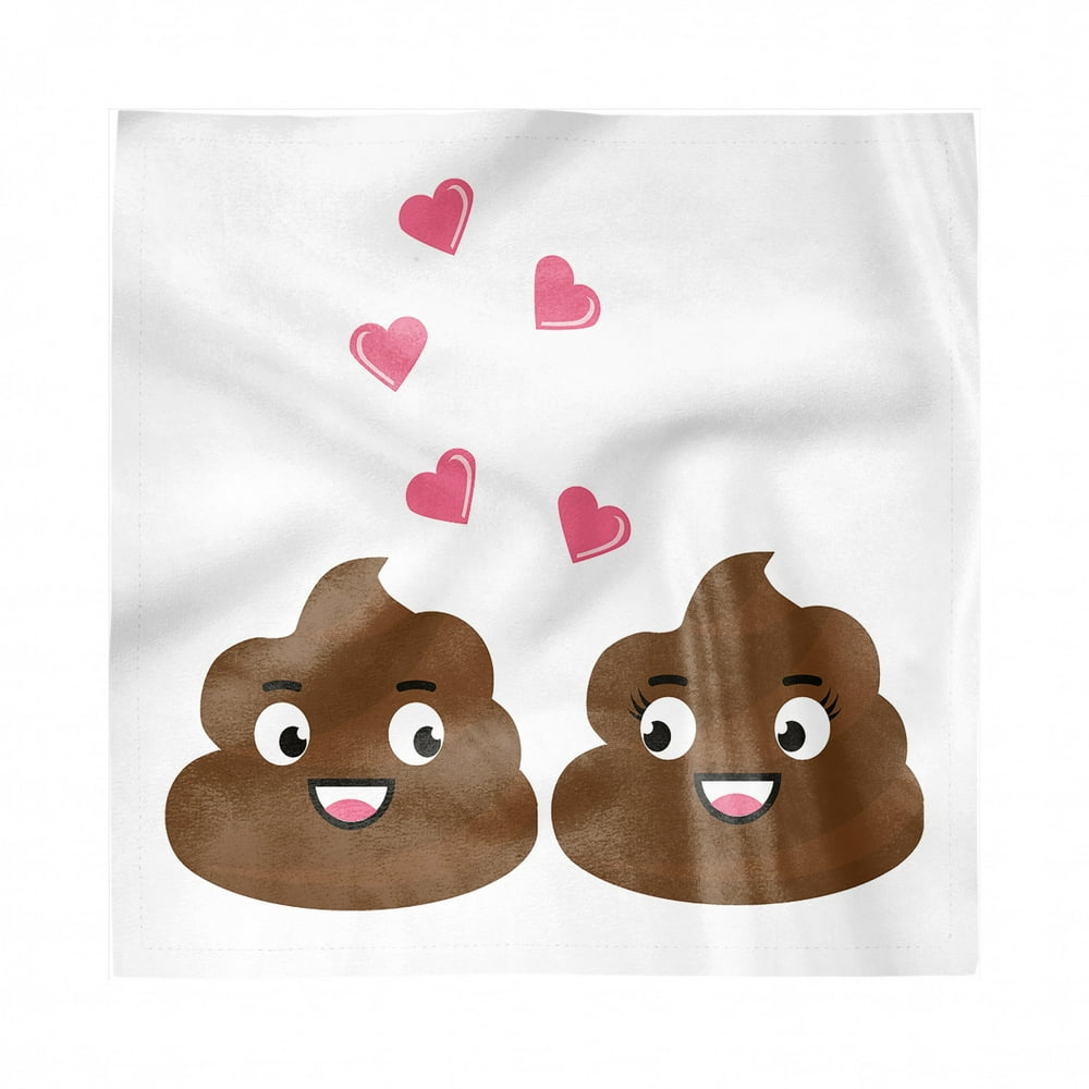 Poop Emoji Napkins Set of 4, Funny Flirting in Love Romantic Heart Shapes Image, Silky Satin