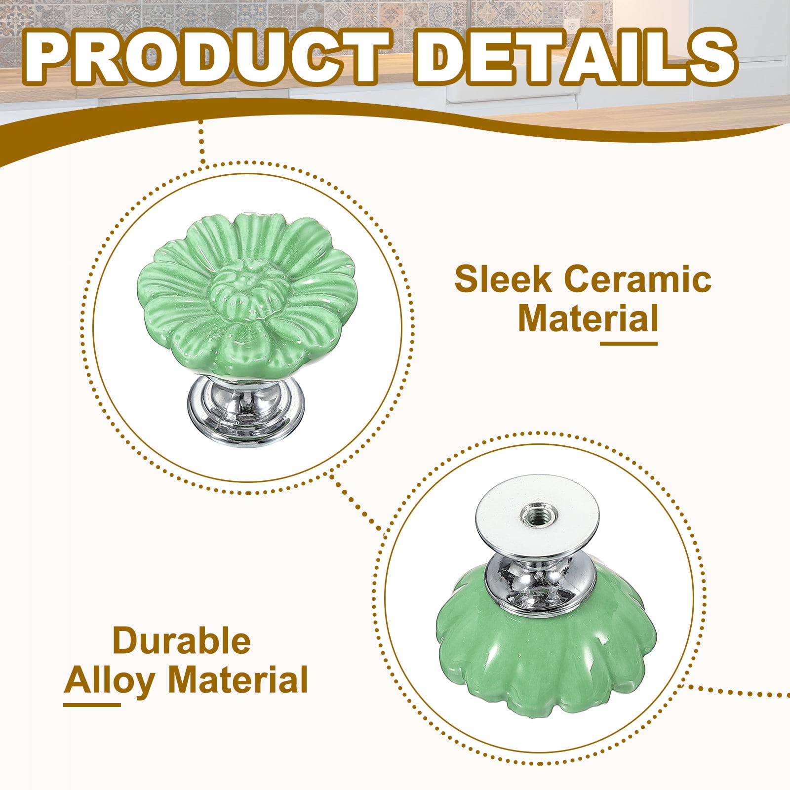 Uxcell Vintage Floral Cabinet Knobs Ceramic Round Drawer Knobs Dresser Knobs Door Hardware Pull Handles Green 2