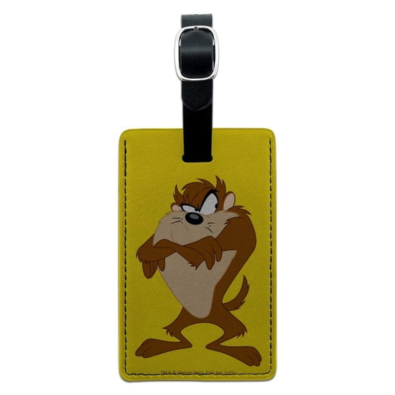 Looney Tunes Taz Rectangle Leather Luggage Card Suitcase Carry-On ID Tag