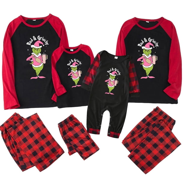 Pijamas navideños a juego Grinch - TKing Fashion 2024 Nuevos conjuntos de pijamas navideños familiares a juego Grinch, pijamas navideños navideños para parejas, adultos y niños, 10 Años