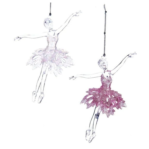 Pink and White Ballet Girl Acrylic Ornaments, 2 Assorted