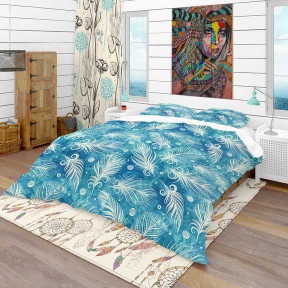 Designart 'Pattern with Feathers and Circles' Southwestern Duvet Cover Set
