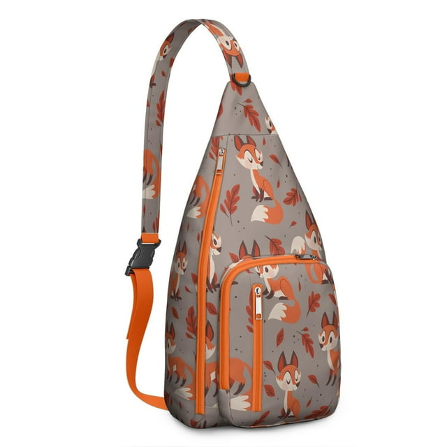 Forest Fox Print Sling Backpack - Night Sky & Tree Design Crossbody Bag, Fashionable Water-Resistant Pack for Students & Travelers