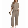 thumbnail image 2 of Two Piece Sets for Women Summer Outfits Wide Leg Crop Pants Lounge Sets Beach Vacation Clothes Brown XL, 2 of 9