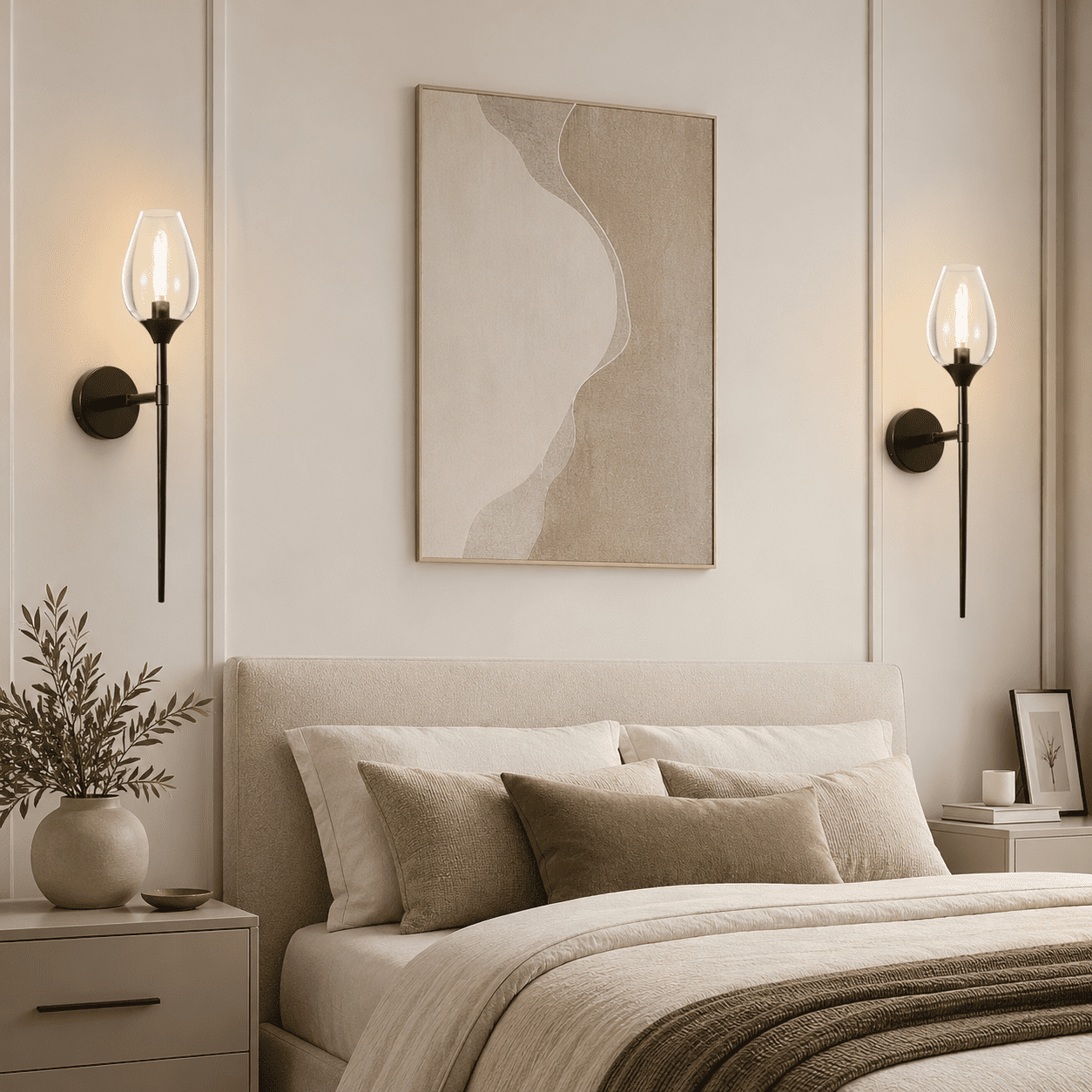 Laybasic 23.8" Modern Glass Wall Sconce Set of 2 with E14 LED Bulb Included, Elegant Wine Glass Shade Bathroom Vanity Light, Black Finish Decorative Wall Lamp for Bedroom Living Room Hallway Mirror