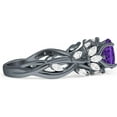 thumbnail image 5 of Floral Ring Round Marquise Amethyst Cubic Zirconia Black Tone 925 Sterling Silver, Size 9, 5 of 7