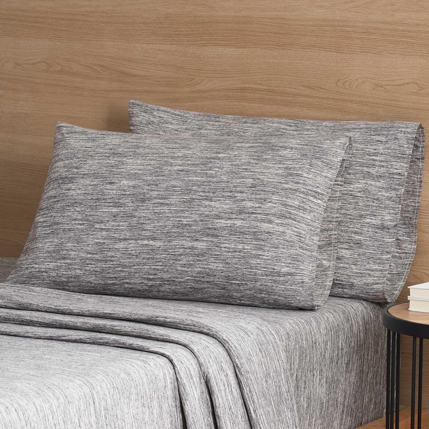 Mainstays Extra Soft Adult Jersey Bed Sheet Set, Twin-XL, Grey Spacedyed, 3 Pieces, Jersey Sheet Set Cotton and Polyester