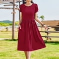 thumbnail image 7 of ZVAVZ Maxi Sundresses for Women 2025 Summer Petite Petal Short Sleeve Midi Dresses with Pockets Solid Color Crewneck Pleated Sun Dress Flowy Beach Boho Dress Red,M, 7 of 7
