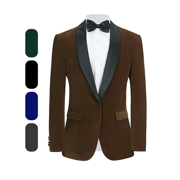 [Elegant Blazer] Elegant Velvet Men's Blazer with Bow Tie | Single Breasted, Long Sleeve, Dark Brown - Perfect for Weddings, Formal Events, and Business Casual