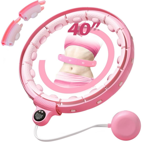 Infinity Hoop for Adult Weight Loss, 2 in 1 Smart Fitness Hoop with Counter & Detachable Knots, Weighted Exercise Fit Hoop Suitable for Women and Kids, Pink