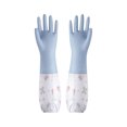 thumbnail image 2 of Christmas Savings! Caoblia Rubber Gloves Reusable Non-Slip Long Sleeves Fleece Liner Cleaning Gloves Flexible Long-Lasting for Kitchen Cleaning Working Painting Gardening Pet Care Gloves, 2 of 4
