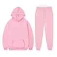 thumbnail image 6 of Hzzrkos Women Casual Loose Solid Color Hooded Long Sleeve Drawstring Kangaroo Pocket Sweatshirt Jogger Pants Tracksuit Lounge Set Two Piece Outfit Pink, 6 of 7