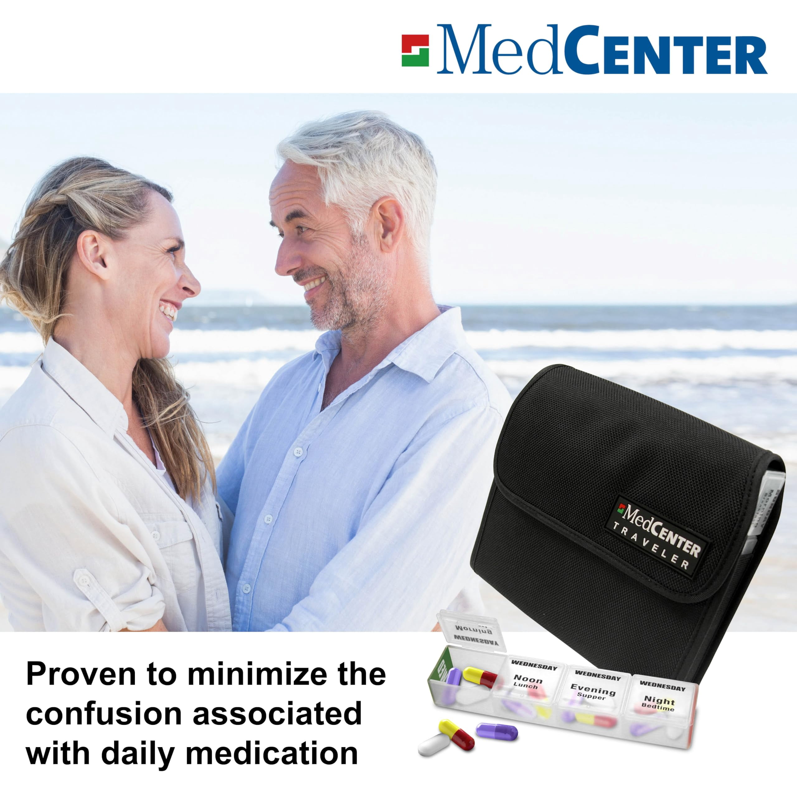 MEDCENTER Traveler 7 Day Pill Organizer HSA/FSA, Portable Pill Case, Large Capacity Medication Organizer for Traveling with 4 Daily Compartments, Nylon Pill Container for Travel, Large Size