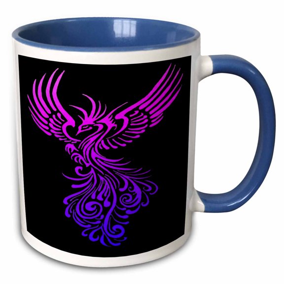 3drose, Rising from the Ashes Artistic Phoenix Lilac Pink Ombre on Black, 15oz Two-tone Blue Mug