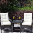 thumbnail image 2 of Brown Rattan 3-Piece Patio Conversation Set with Beige Cushions and Tempered Glass Table, 2 of 10
