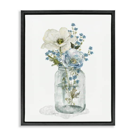 Stupell Industries Soft Flower Jar Botanical & Floral Painting Black Floater Framed Art Print Wall Art, 17 x 21