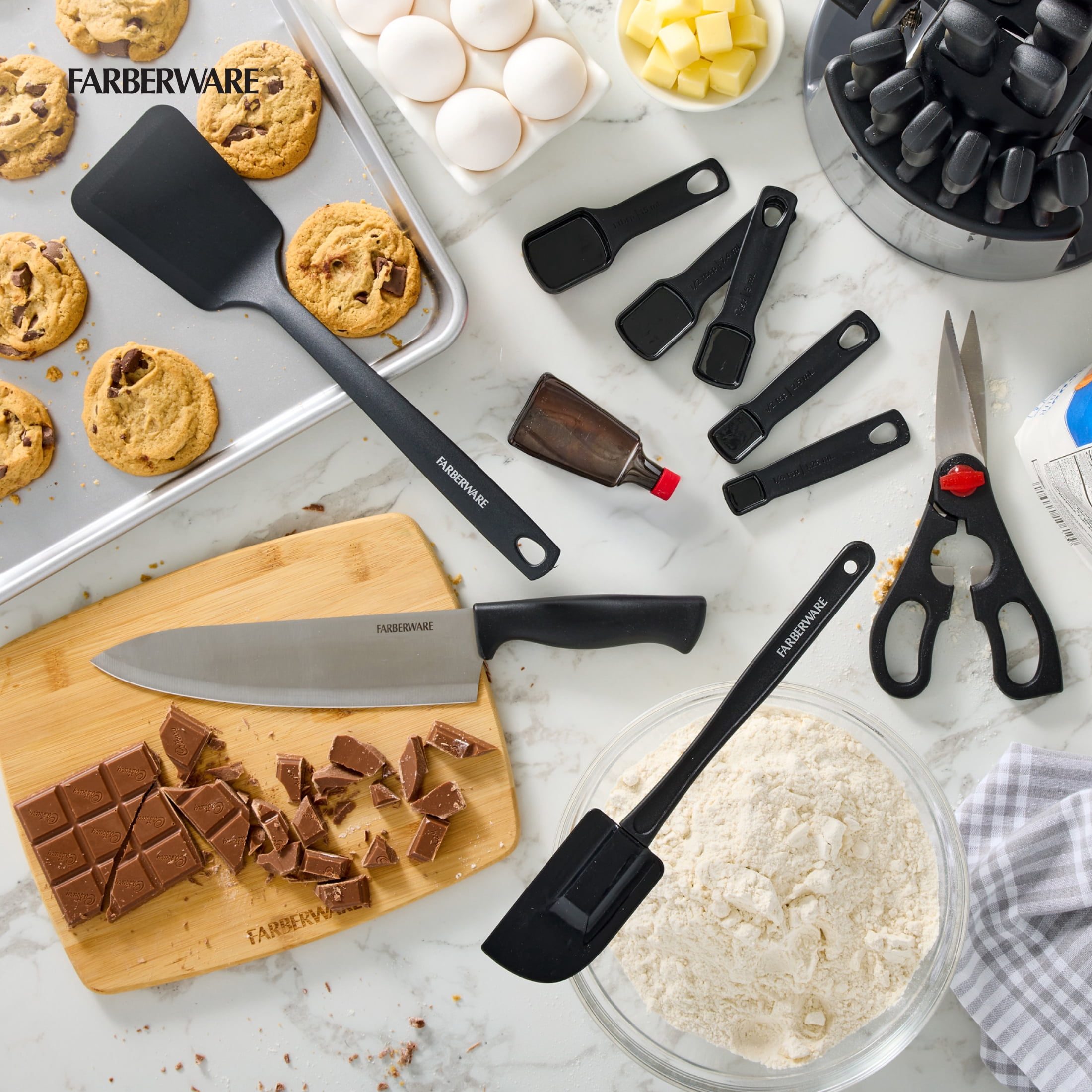 Farberware Classic 30-Piece Spin-N-Store Rotating Carousel Stainless Steel Knife Set & Tool Set Gray