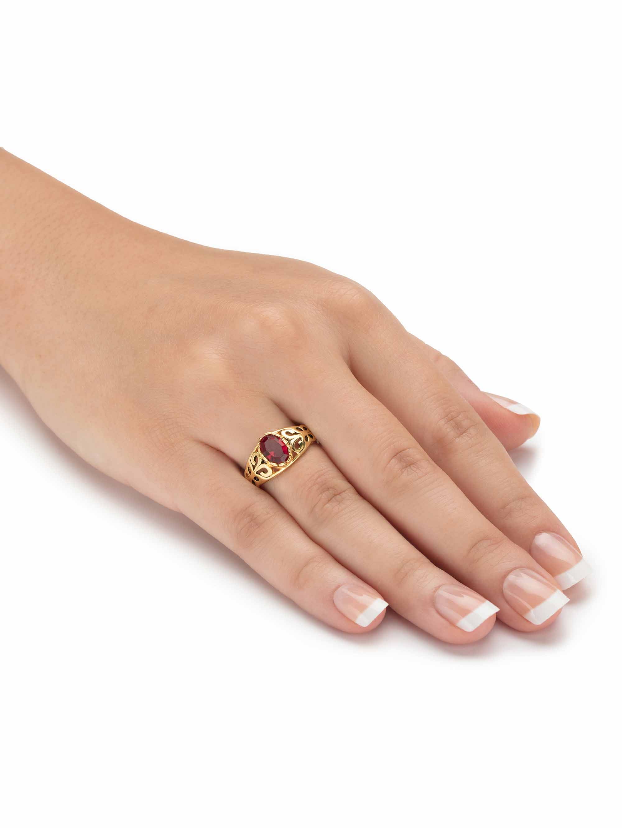 PalmBeach Jewelry Oval-Cut Simulated Birthstone Ring in Silver or Gold-Plated Sterling Silver