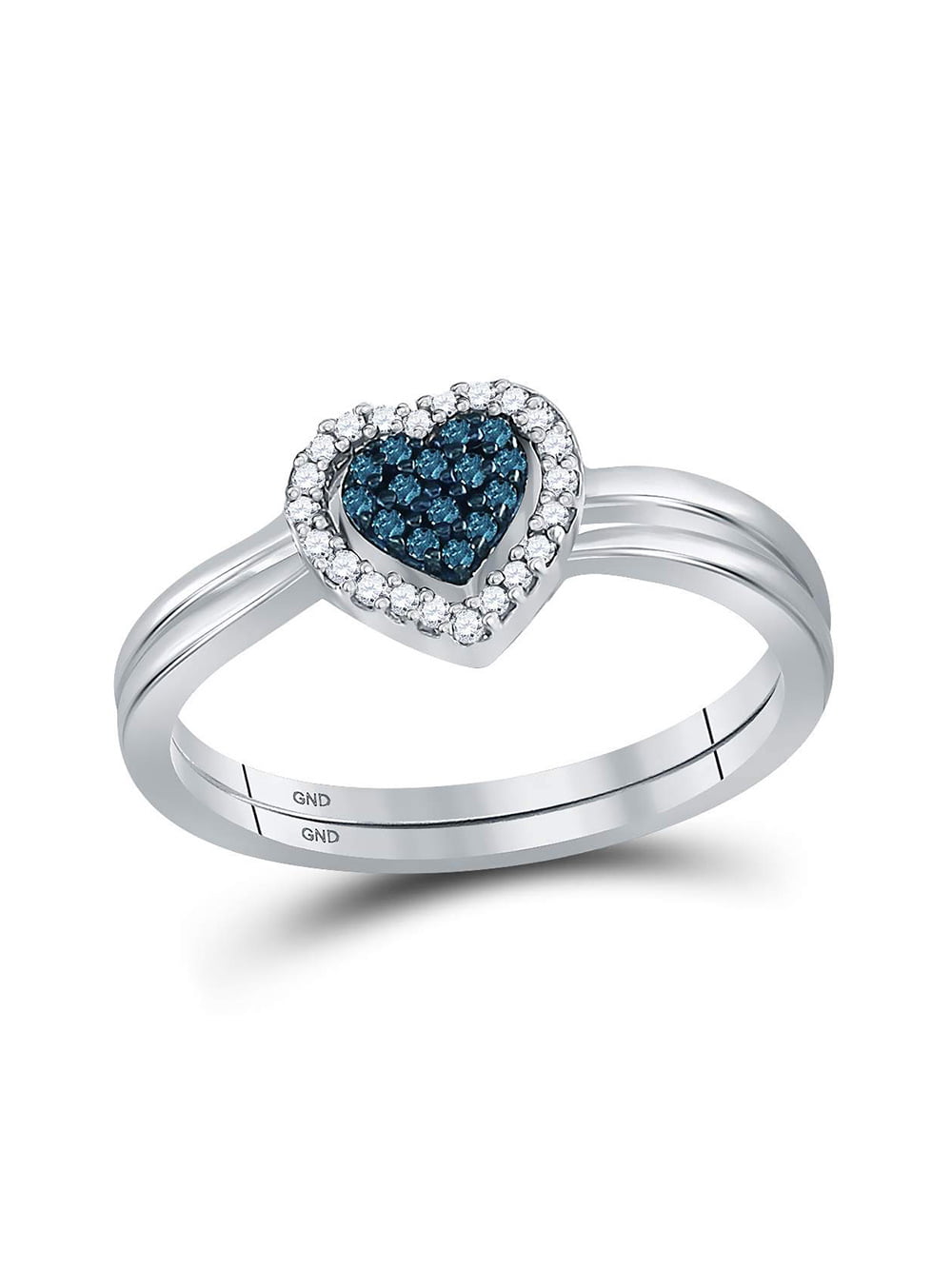 ctw Blue & White Diamond Heart Shaped Bridal Engagement Ring Set 1/4 CT Sterling Silver Dazzlingrock Collection 0.23 Carat
