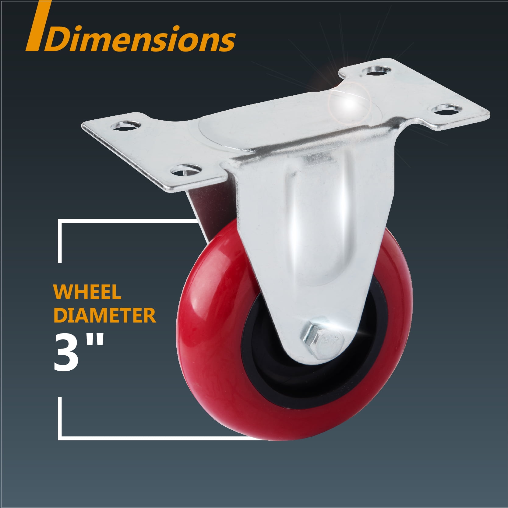 POWERTEC 4PK 3 inch Fixed Caster Wheels with 640 lbs Loads, Heavy Duty Plate Casters, Rigid Fixed Rubber Castor Wheels for Furniture, Cart, Dolly and Workbenche (17207)