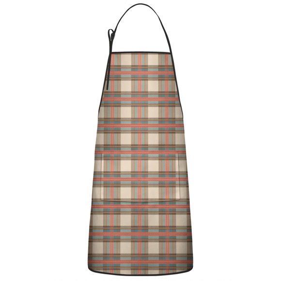 Beige Checkered Plaid Apron with Pocket Chef Aprons Waterproof Bib Apron for Couple Bride Mrs Mr Cooking Aprons for Kitchen Cool BBQ Grilling