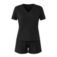 thumbnail image 2 of 2 Piece Outfits for Women Short Sleeve V Neck T-Shirt Tops Loose Match Shorts Sets Summer Sweatsuits Loungewear, 2 of 6