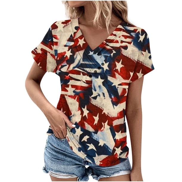 Top de Verano de las Mujeres Árbol Impresión V-Cuello Casual Manga Corta, Tops Cortos para las Mujeres