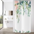 thumbnail image 2 of Spring Eucalyptus Leaf Small Stall Shower Curtains(36"X72"), Weighted Bottom Sage Green Watercolor Botanical Plants with Pink Flower Fabric Bathroom Curtain with Hooks, 2 of 6