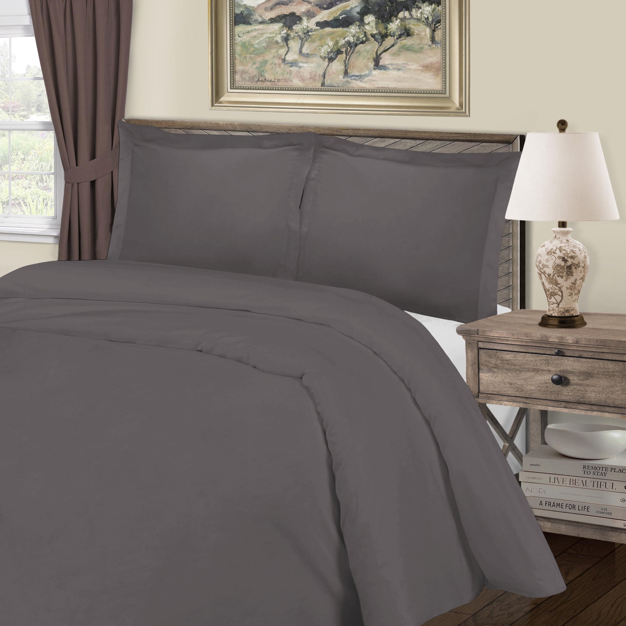 Superior 1000 Thread Count 3-Piece Georgine Duvet Cover Set, King/ California King, Grey