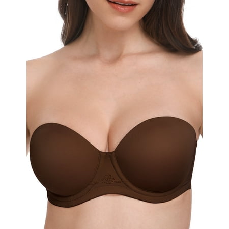 Wingslove Women s Strapless Push Up Bra Plus Size Full Figure Underwire Multiway Contour Bra  Chocolate 34D