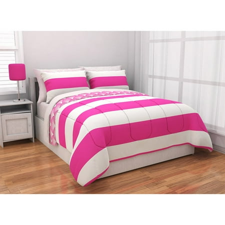 latitude rugby stripe reversible complete bedding set, pink latitude rugby stripe reversible complete bedding set, pink