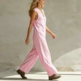 thumbnail image 4 of Costeam Womens Striped Sleeveless V Neck Button Front Jumpsuit Elastic Waist Loose Wide Leg Full Length with Side Pockets Soft Fabric Casual One Piece Pants, 4 of 7
