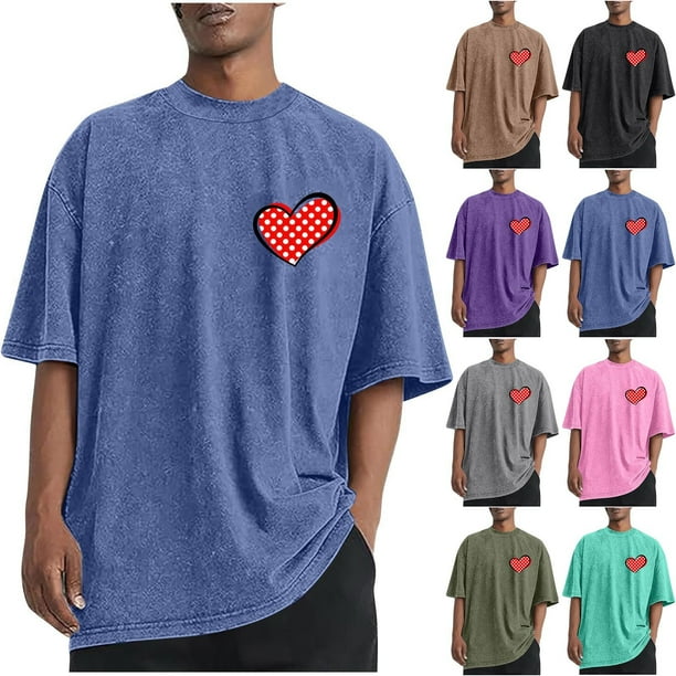 RKSTN Valentine's Day Gifts T Shirts for Men Oversized Crewneck Cotton Valentine Print Short Sleeves Shirts Tops Mens Casual Round Neck Sports Washed Distressed T-Shirts Loose Comfy Soft Tee Shirts