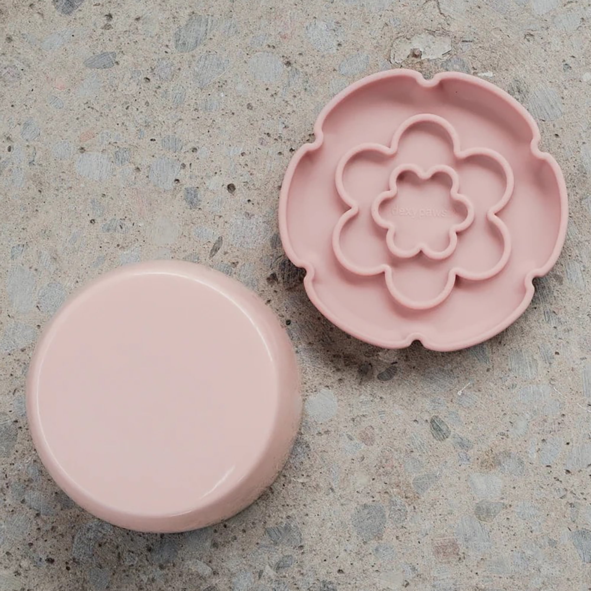 Dexypaws: Flower Elevated Slow Feeder - Pink Blush - 7.75oz Capacity, Silicone Cat Dish w/ Removable Ceramic Stand, Pet Meal Feeding, Water & Food