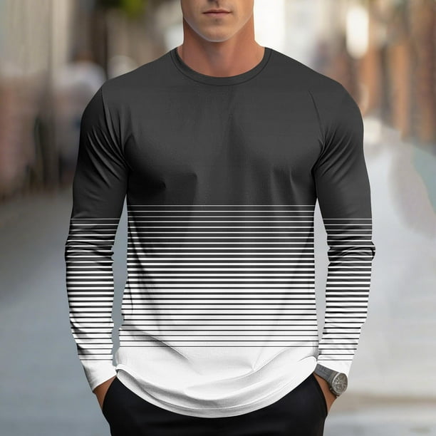 Amzcrzy - Sudadera Para Hombre, Estilo Casual, Con Estampado De Rayas, Deportiva, De Manga Larga Y Cuello Redondo, Color Negro, Talla 3Xl
