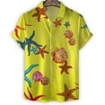 thumbnail image 1 of Cartoon Sea Animals Fish 3d Print Shirt Men StarShells Pattern Short Sleeve Tees Fashion Summer Button Lapel Blouse Tops, 1 of 5