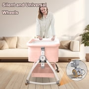 EONROACOO Folding Baby Bassinet Bedside Bassinet Travel Crib with Wheels, Pink