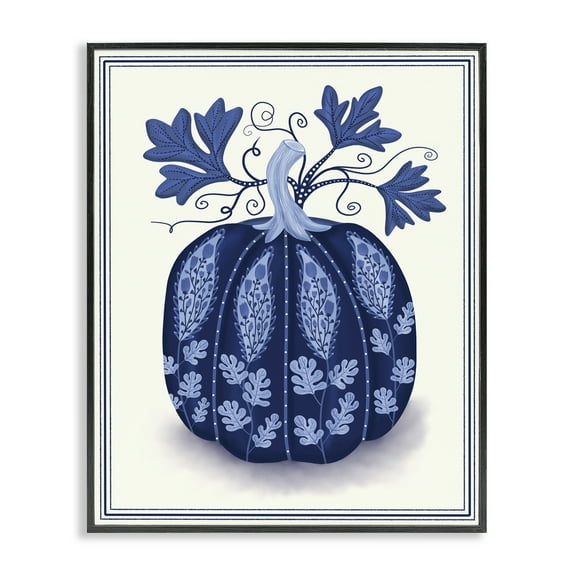Stupell Industries Folk Pattern Fall Pumpkin Plants & Flowers Painting Black Framed Art Print Wall Art, 11 x 14